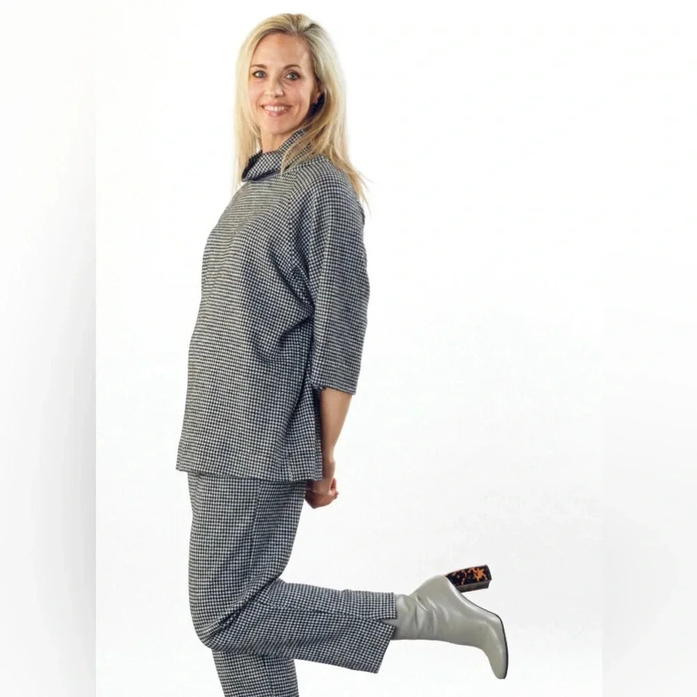 Bryn Walker Keena Shirt Black/White Houndstooth Print Wool  XS Herringbone Cowl